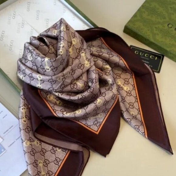 Gucci Brown and Cream Patterned Scarf - Picture 1 of 7